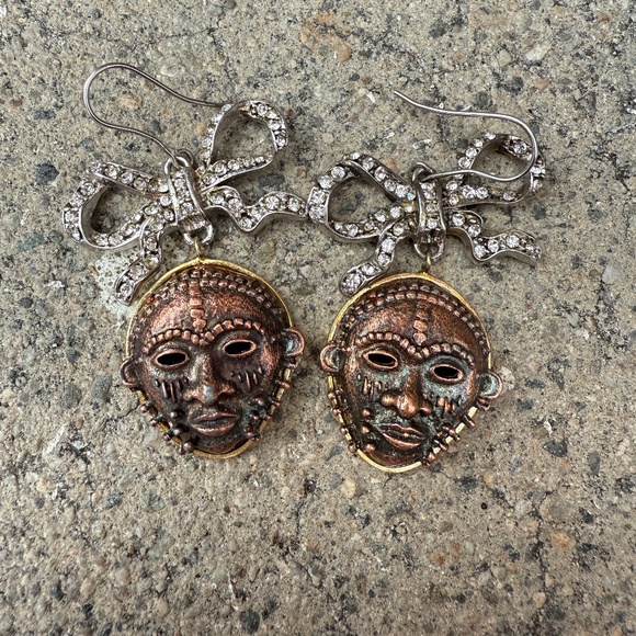 Vivienne Westwood Jewelry - Vivienne Westwood Ornate Vintage African Mask Earrings w/ Hands and Ribbon